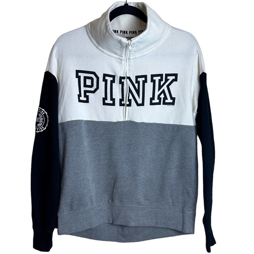 PINK Everyday Lounge Half Zip Pullover Black Gray White Womens XS